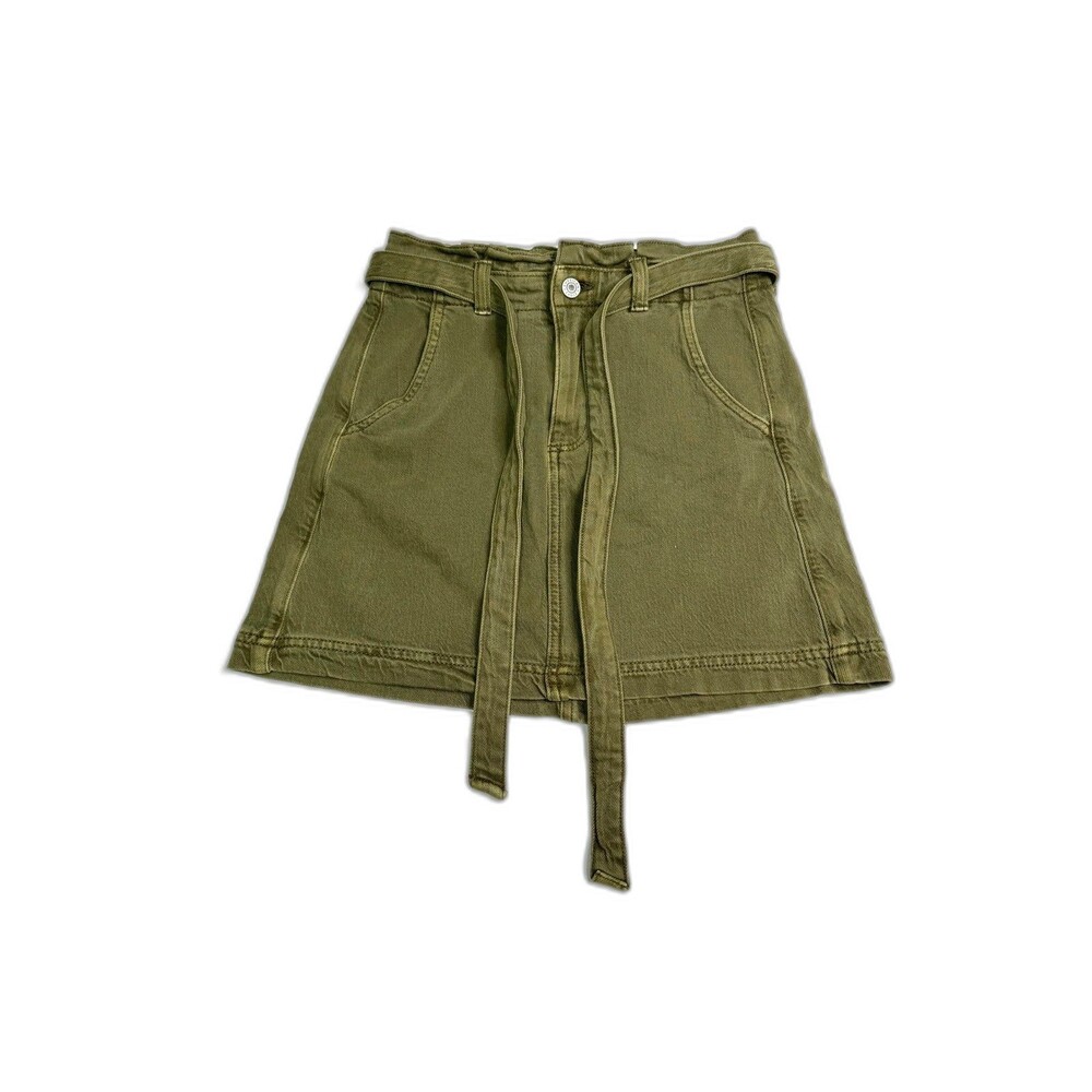 American Eagle Paperbag Waist High Rise Skirt Green With Tie Belt Women’s 0